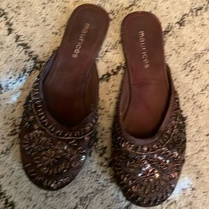 Brown embellished flats size8
